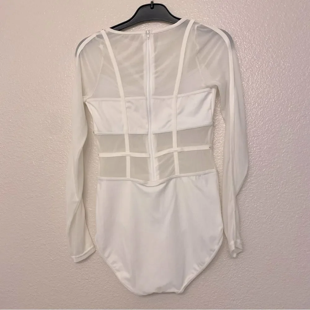 WEISSMAN Elite Dance Costume solo white caged mesh leotard Intention MT10574 LC